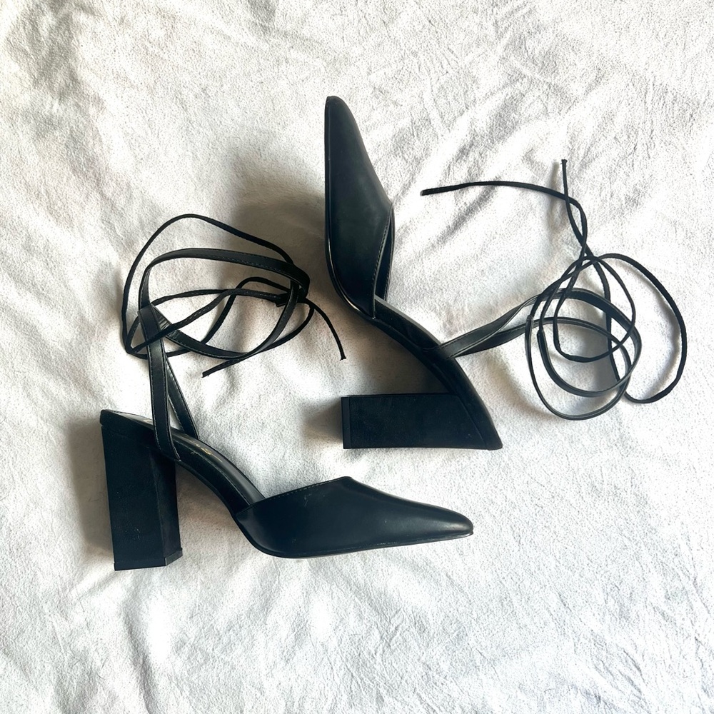 lulus lace up black pump heels